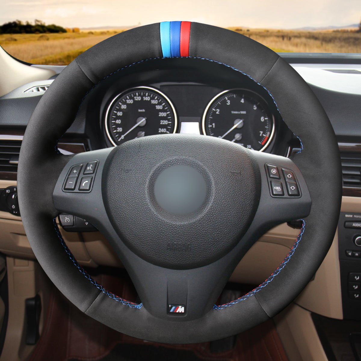 MEWANT DIY Car Steering Wheel Cover for BMW M Sport M3 E90 E91 E92 E93 / E87 E81 E82 E88 / X1 E84 / M3 E90 E92 E93 - Mewant Cover