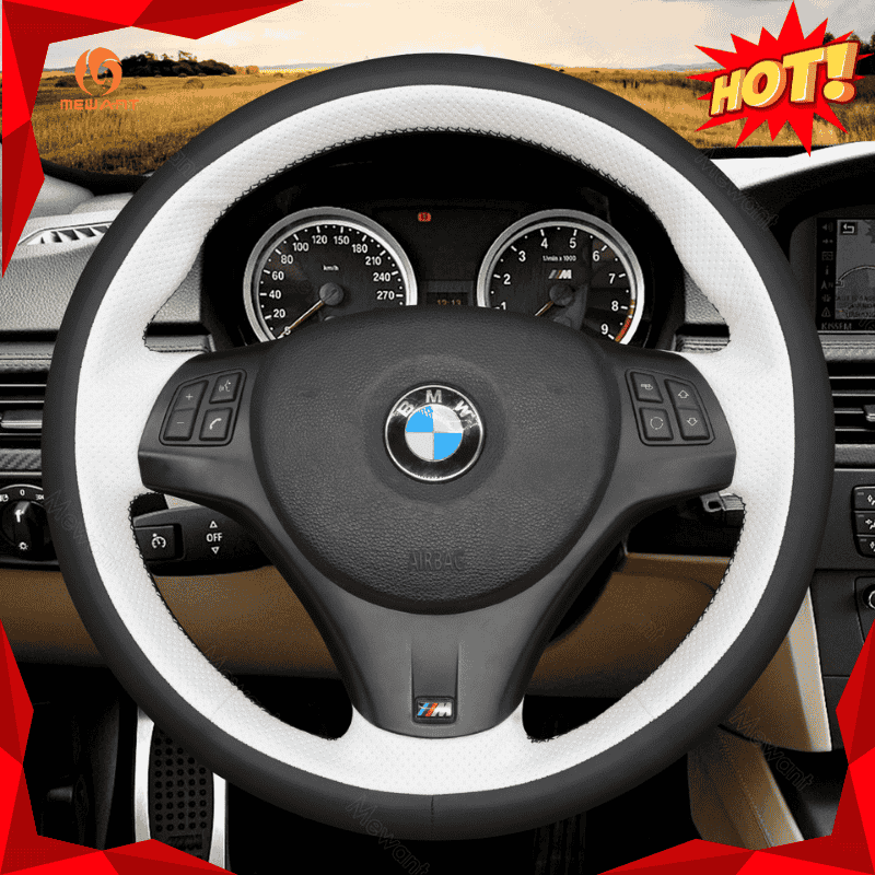 MEWANT DIY Car Steering Wheel Cover for BMW M Sport M3 E90 E91 E92 E93 / E87 E81 E82 E88 / X1 E84 / M3 E90 E92 E93 - Alcantara, Leather, Carbon Fiber, Easy Install, Non - Slip, Best Steering Wheel Cover