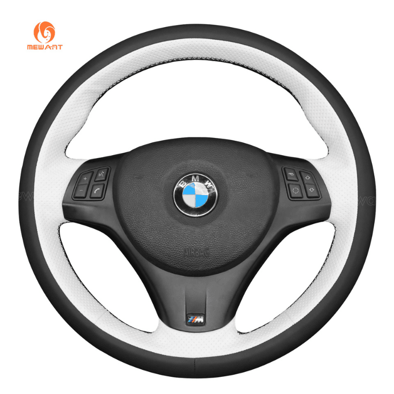 MEWANT DIY Car Steering Wheel Cover for BMW M Sport M3 E90 E91 E92 E93 / E87 E81 E82 E88 / X1 E84 / M3 E90 E92 E93 - Alcantara, Leather, Carbon Fiber, Easy Install, Non - Slip, Best Steering Wheel Cover