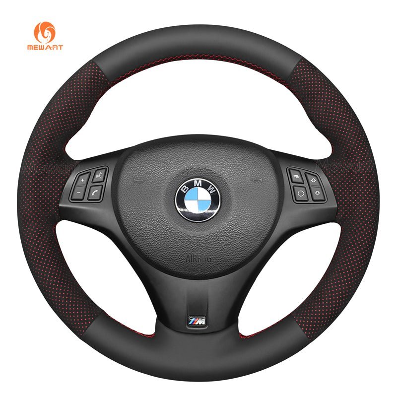 MEWANT DIY Car Steering Wheel Cover for BMW M Sport M3 E90 E91 E92 E93 / E87 E81 E82 E88 / X1 E84 / M3 E90 E92 E93 - Alcantara, Leather, Carbon Fiber, Easy Install, Non - Slip, Best Steering Wheel Cover