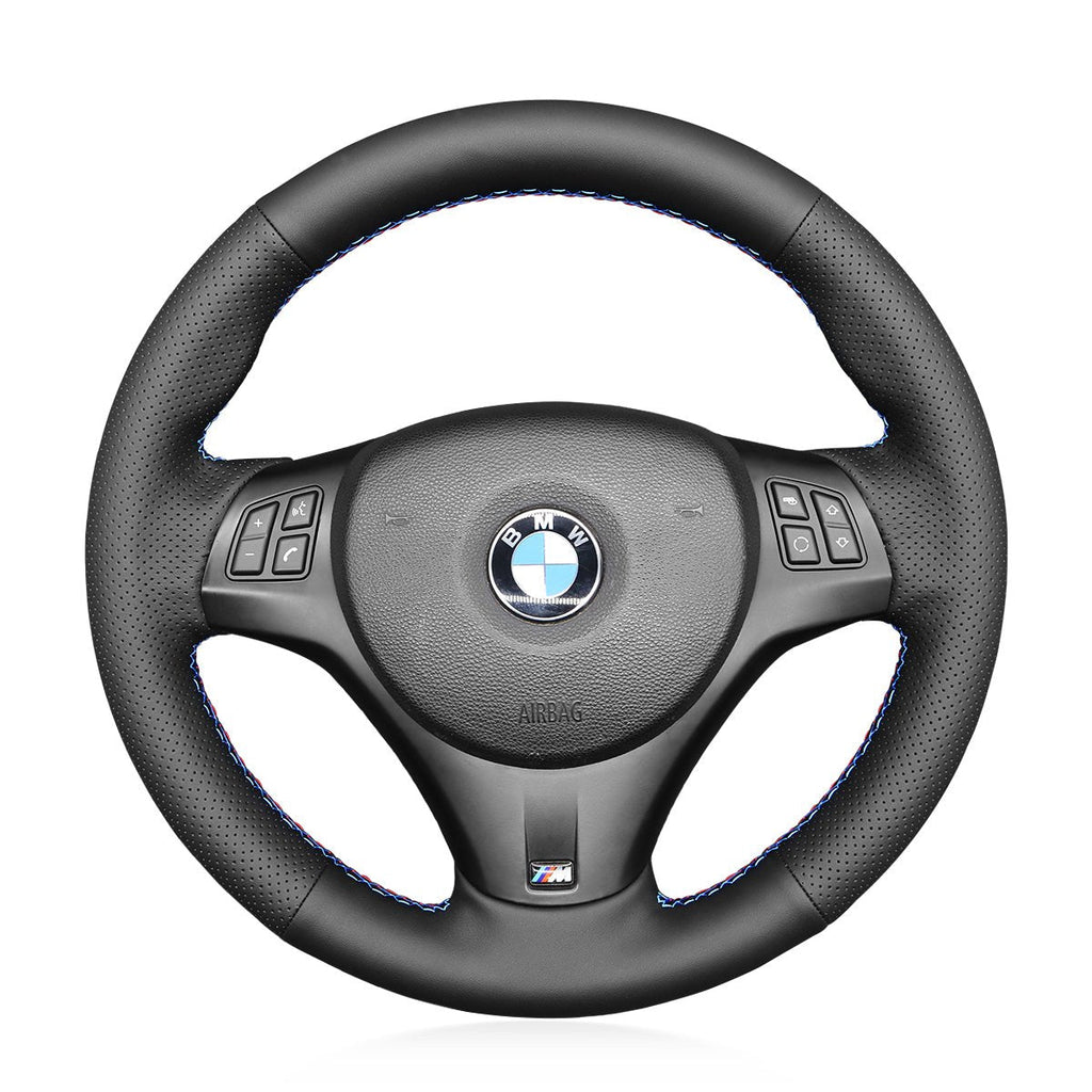 MEWANT DIY Car Steering Wheel Cover for BMW M Sport M3 E90 E91 E92 E93 / E87 E81 E82 E88 / X1 E84 / M3 E90 E92 E93 - Alcantara, Leather, Carbon Fiber, Easy Install, Non - Slip, Best Steering Wheel Cover