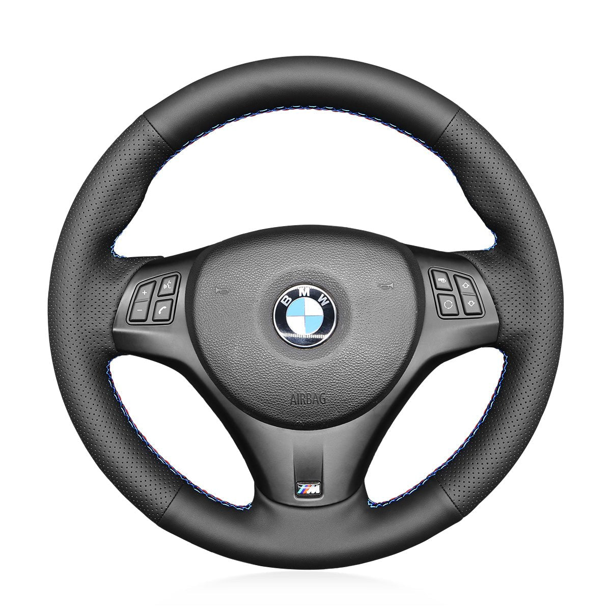 MEWANT DIY Car Steering Wheel Cover for BMW M Sport M3 E90 E91 E92 E93 / E87 E81 E82 E88 / X1 E84 / M3 E90 E92 E93 - Alcantara, Leather, Carbon Fiber, Easy Install, Non - Slip, Best Steering Wheel Cover