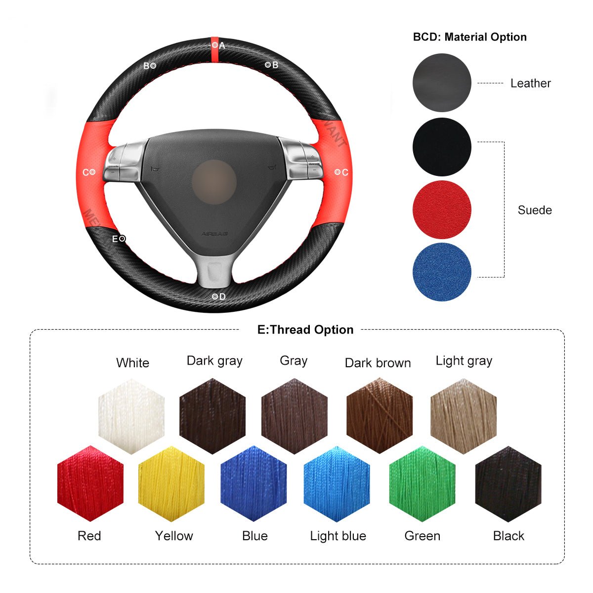 MEWANT DIY Car Steering Wheel Cover for Porsche 911 (997) 2005 - 2009 / Boxster (987) 2005 - 2009 / Cayman (987) 2006 - 2009 - Mewant Cover