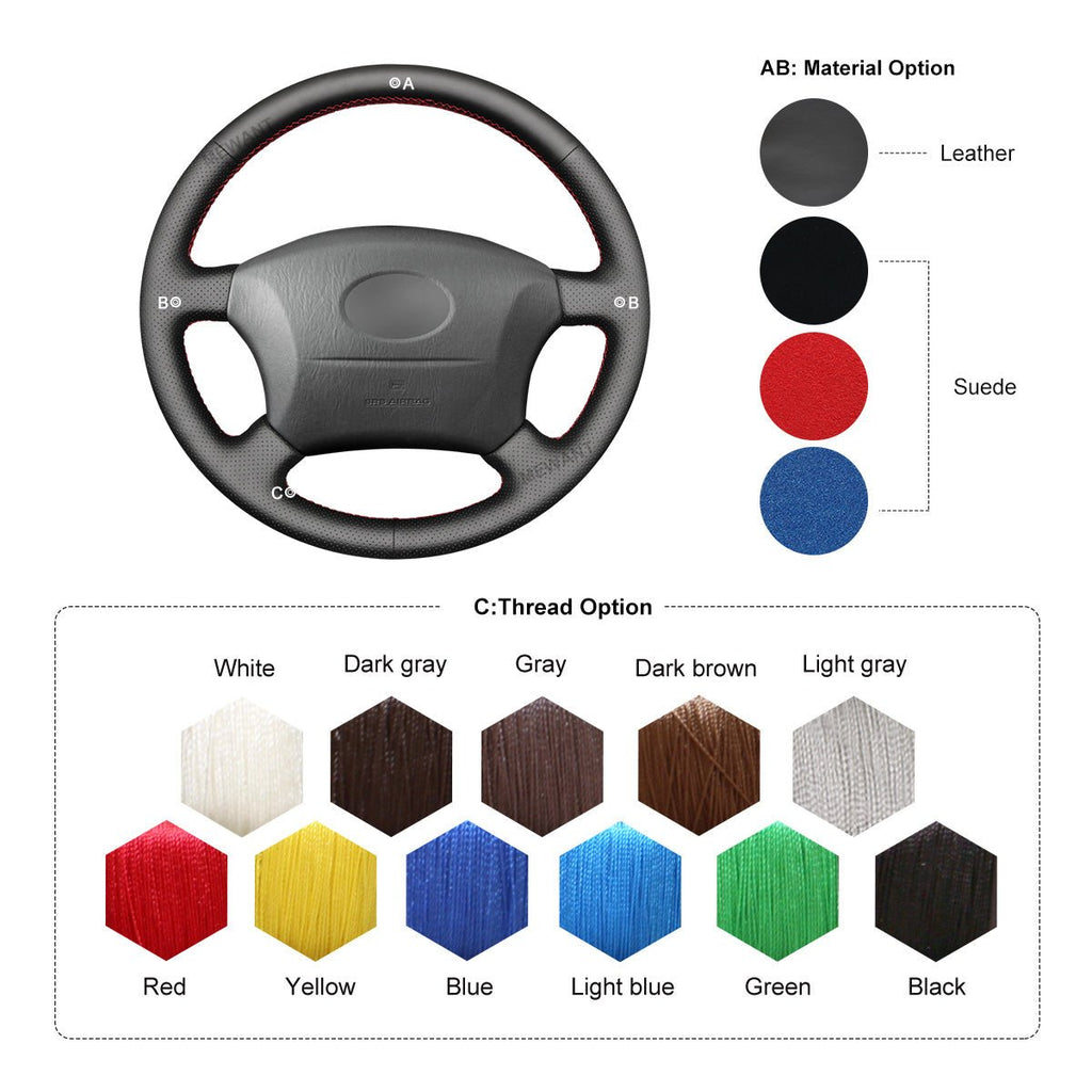 MEWANT DIY Car Steering Wheel Cover for Toyota Land Cruiser 1996 - 2002 / Land Cruiser Prado 1996 - 2002 - Alcantara, Leather, Carbon Fiber, Easy Install, Non - Slip, Best Steering Wheel Cover