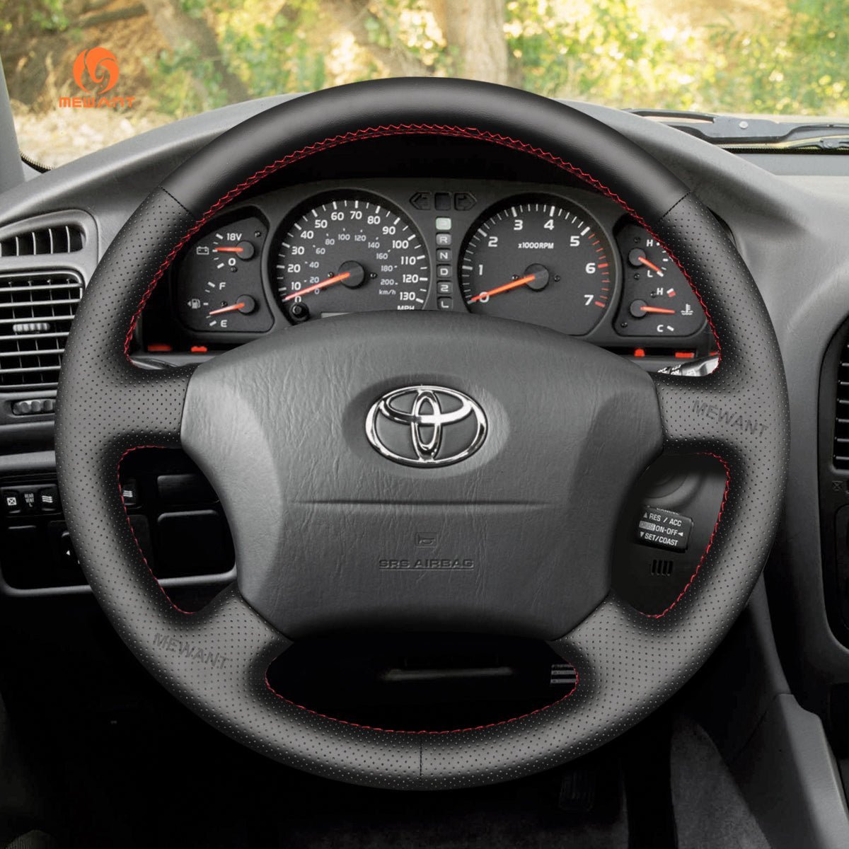 MEWANT DIY Car Steering Wheel Cover for Toyota Land Cruiser 1996 - 2002 / Land Cruiser Prado 1996 - 2002 - Alcantara, Leather, Carbon Fiber, Easy Install, Non - Slip, Best Steering Wheel Cover