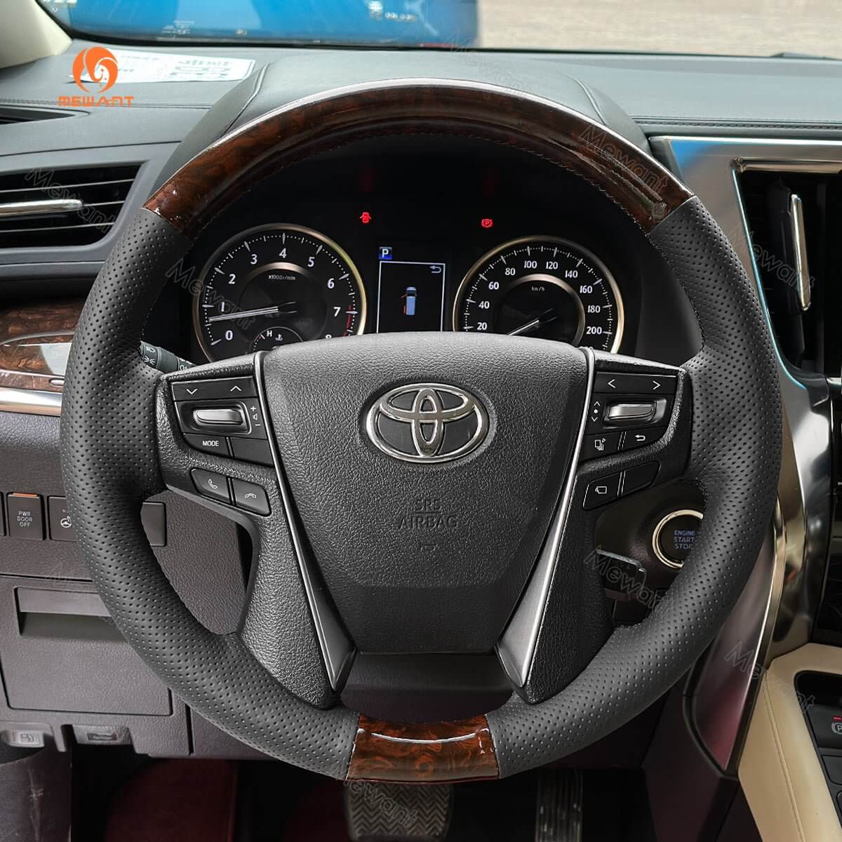 MEWANT DIY Car Steering Wheel Cover for Toyota Land Cruiser 2015 - 2020 / Land Cruiser Prado 2017 - 2020 / Crown 2012 - 2018 - Alcantara, Leather, Carbon Fiber, Easy Install, Non - Slip, Best Steering Wheel Cover