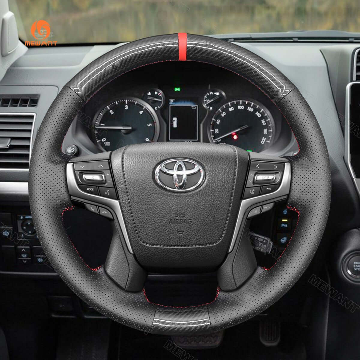 MEWANT DIY Car Steering Wheel Cover for Toyota Land Cruiser 2015 - 2020 / Land Cruiser Prado 2017 - 2020 / Crown 2012 - 2018 - Alcantara, Leather, Carbon Fiber, Easy Install, Non - Slip, Best Steering Wheel Cover