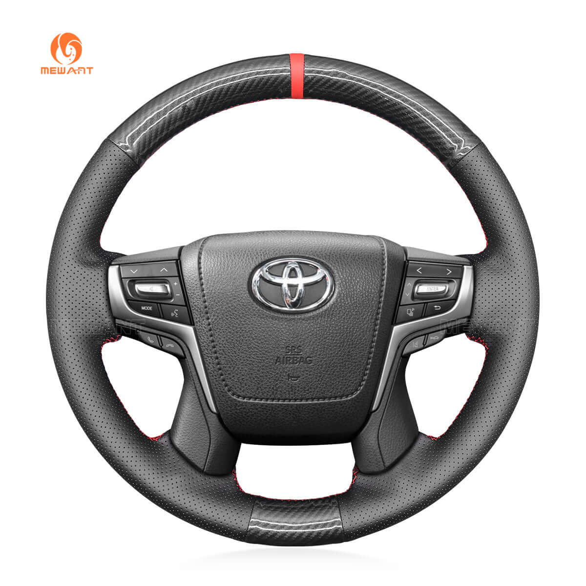 MEWANT DIY Car Steering Wheel Cover for Toyota Land Cruiser 2015 - 2020 / Land Cruiser Prado 2017 - 2020 / Crown 2012 - 2018 - Alcantara, Leather, Carbon Fiber, Easy Install, Non - Slip, Best Steering Wheel Cover