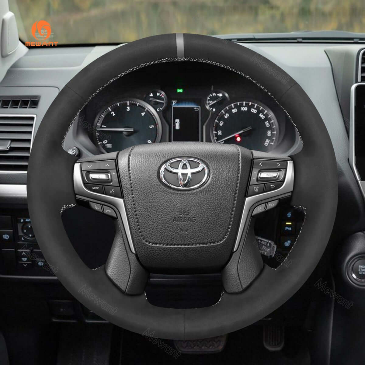MEWANT DIY Car Steering Wheel Cover for Toyota Land Cruiser 2015 - 2020 / Land Cruiser Prado 2017 - 2020 / Crown 2012 - 2018 - Alcantara, Leather, Carbon Fiber, Easy Install, Non - Slip, Best Steering Wheel Cover
