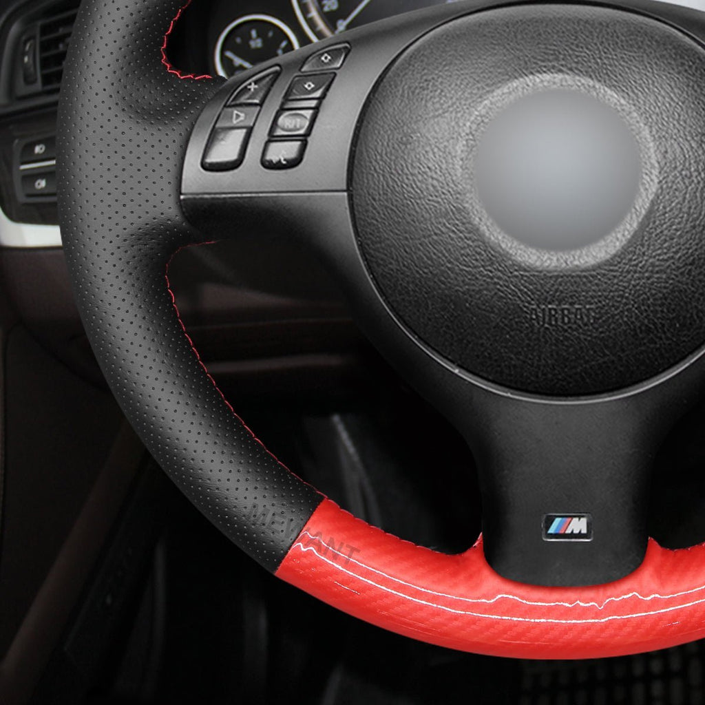 MEWANT DIY Carbon Fiber Leather Car Steering Wheel Cover for BMW M Sport E46 330i 330Ci / E39 540i 525i 530i / M3 E46 / M5 E39 - Alcantara, Leather, Carbon Fiber, Easy Install, Non - Slip, Best Steering Wheel Cover