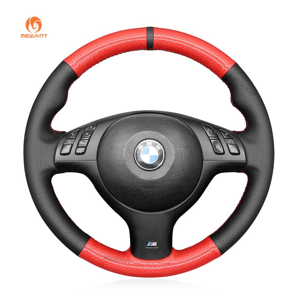 MEWANT DIY Carbon Fiber Leather Car Steering Wheel Cover for BMW M Sport E46 330i 330Ci / E39 540i 525i 530i / M3 E46 / M5 E39 - Alcantara, Leather, Carbon Fiber, Easy Install, Non - Slip, Best Steering Wheel Cover