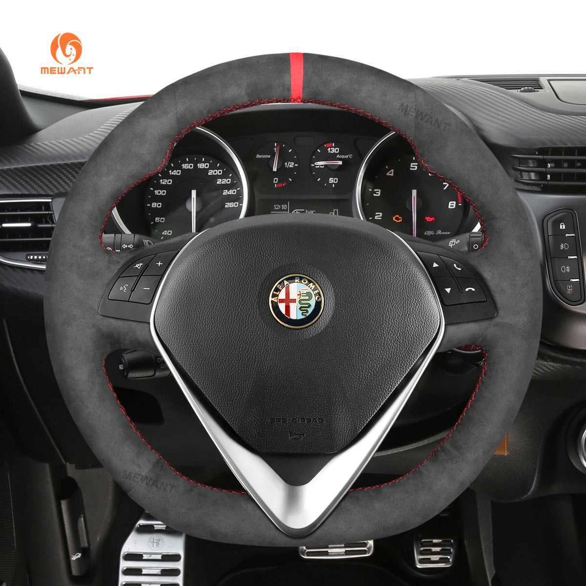 MEWANT DIY Carbon Fiber Suede Alcantara Car Steering Wheel Cover for Alfa Romeo Giulietta 2014 - 2021 - Mewant Cover