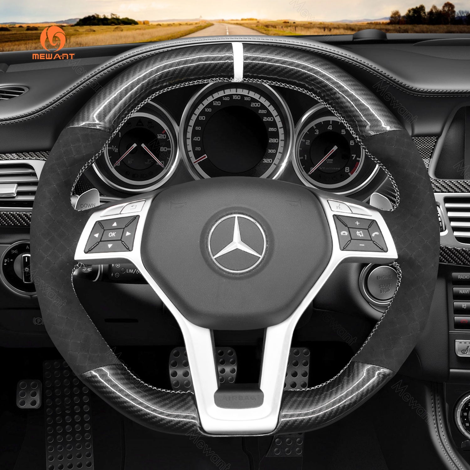 MEWANT DIY Dark Grey Alcantara Car Steering Wheel Cover for Mercedes Benz AMG C63 W204 AMG CLA 45 CLS 63 AMG C218 S - Model C218 W212 - Mewant Cover