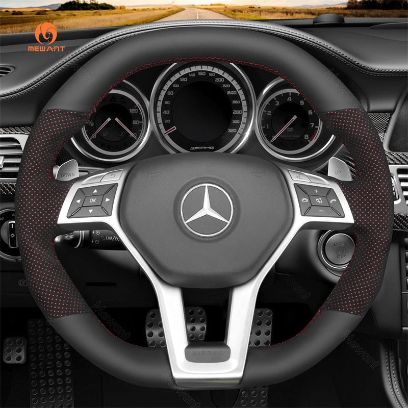 MEWANT DIY Dark Grey Alcantara Car Steering Wheel Cover for Mercedes Benz AMG C63 W204 AMG CLA 45 CLS 63 AMG C218 S - Model C218 W212 - Mewant Cover