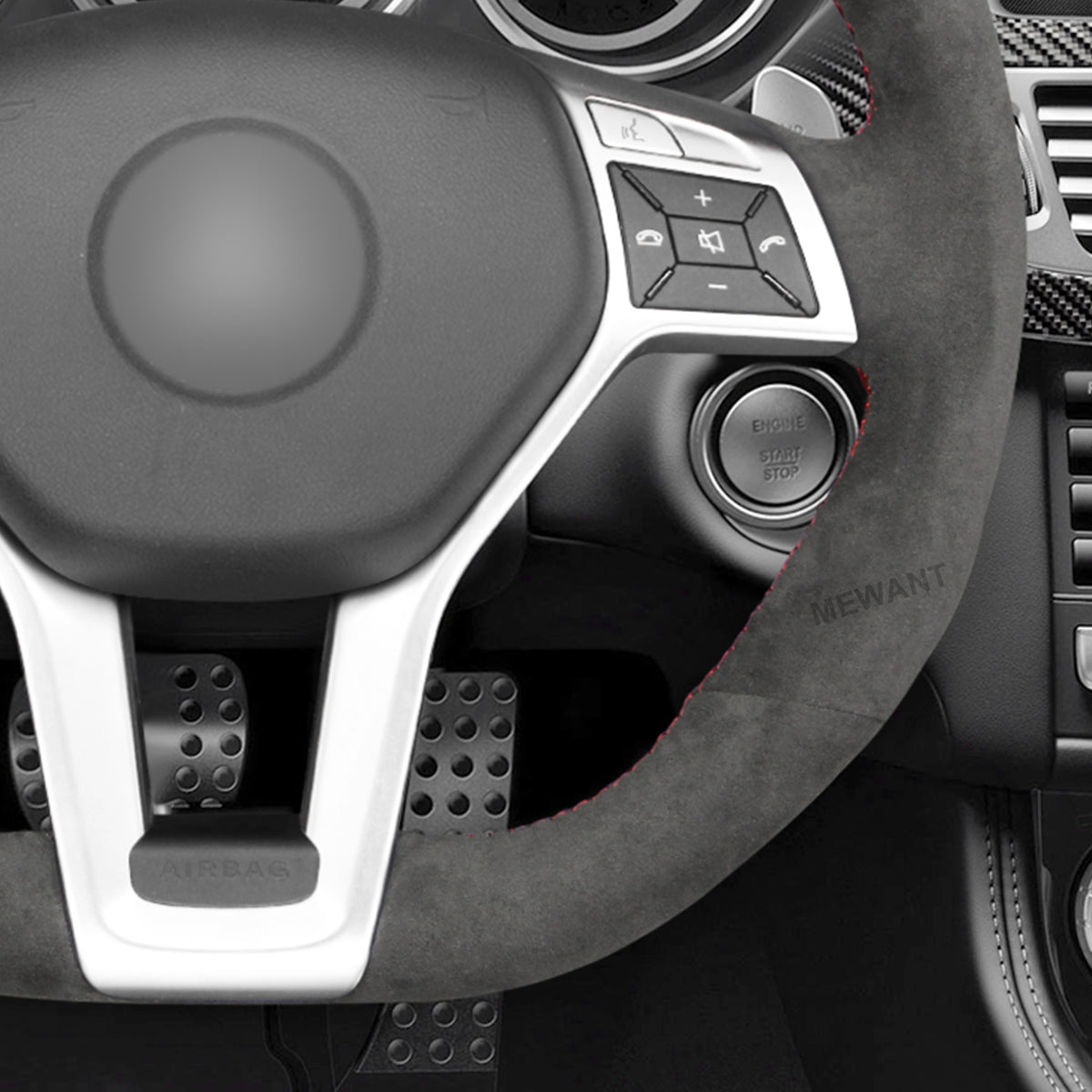 MEWANT DIY Dark Grey Alcantara Car Steering Wheel Cover for Mercedes Benz AMG C63 W204 AMG CLA 45 CLS 63 AMG C218 S - Model C218 W212 - Mewant Cover