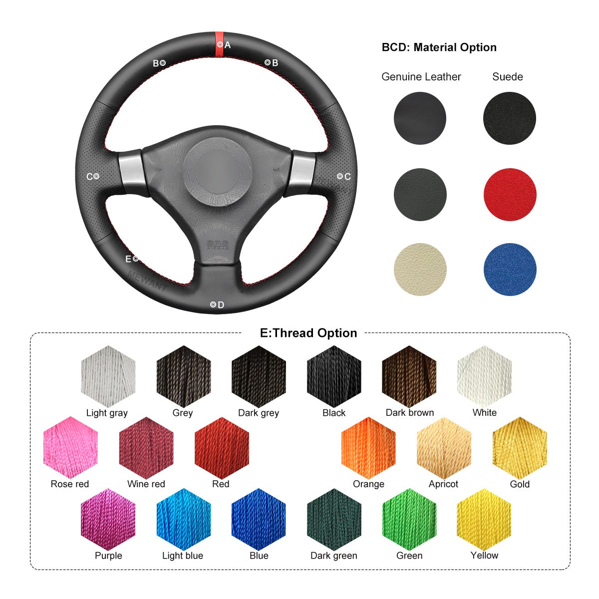 MEWANT DIY Leather Suede Car Steering Wheel Cover for?Nissan?200SX?S15?2001 - 2002?/?Silvia?1999 - 2000?/?Skyline?R34?GTR?GT - R?1998 - 2001 - Mewant Cover