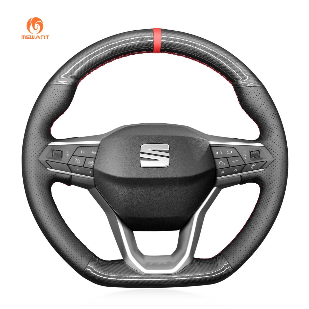 MEWANT DIY Leather Suede Carbon Fiber Car Steering Wheel Cover for Seat Leon 2020 - 2021 / Ateca 2020 - 2021 / Tarraco 2020 - 2021 - Alcantara, Leather, Carbon Fiber, Easy Install, Non - Slip, Best Steering Wheel Cover