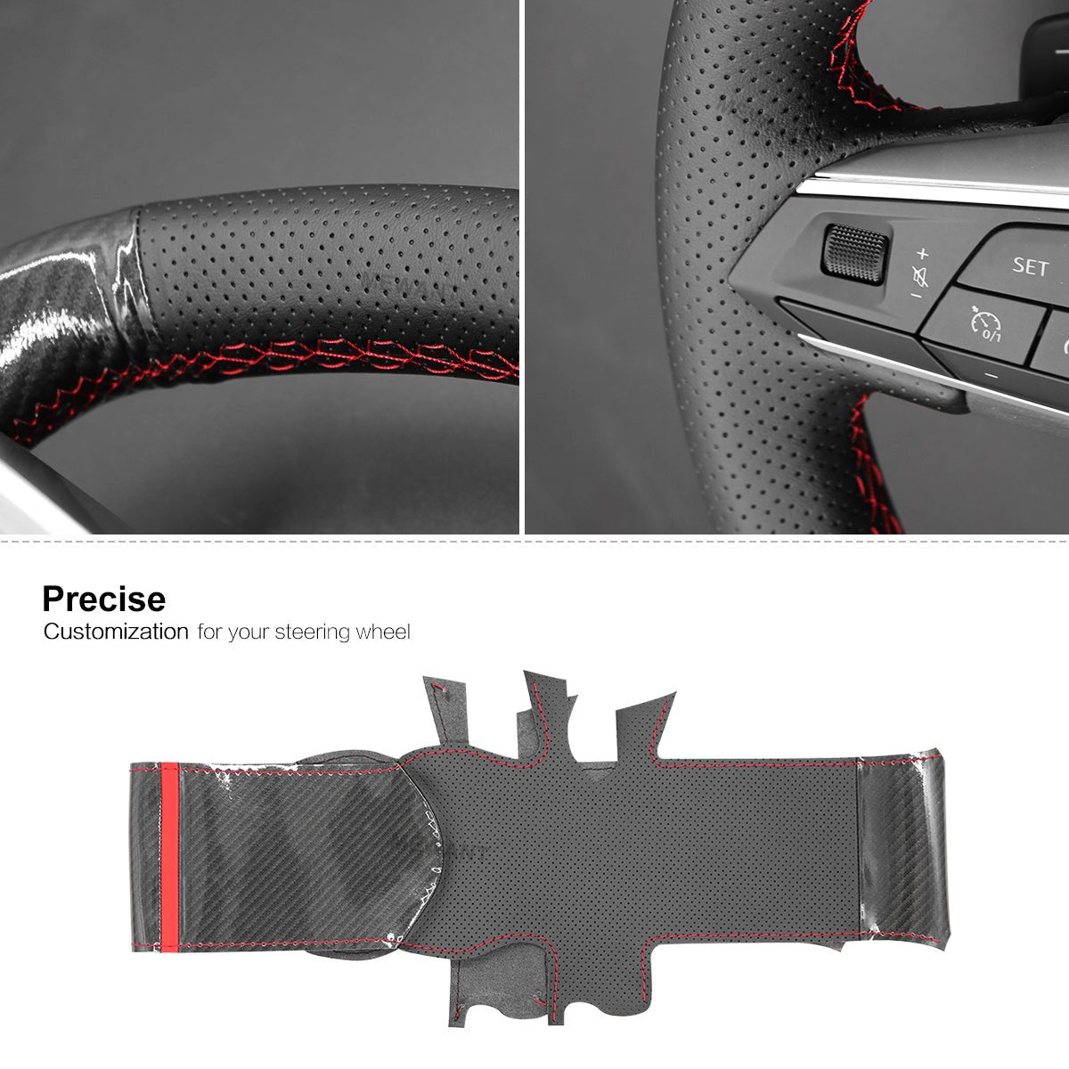 MEWANT DIY Leather Suede Carbon Fiber Car Steering Wheel Cover for Seat Leon 2020 - 2021 / Ateca 2020 - 2021 / Tarraco 2020 - 2021 - Alcantara, Leather, Carbon Fiber, Easy Install, Non - Slip, Best Steering Wheel Cover
