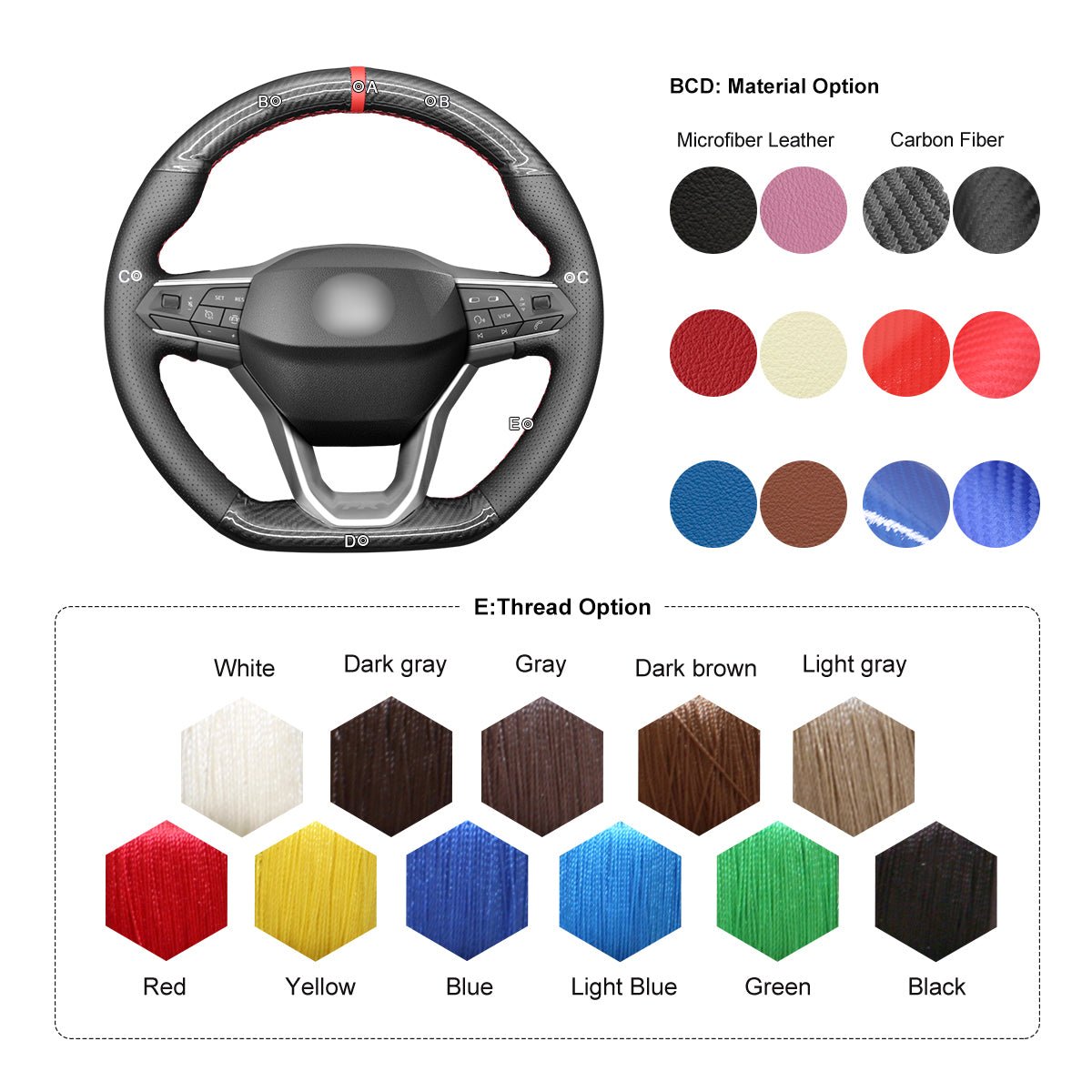 MEWANT DIY Leather Suede Carbon Fiber Car Steering Wheel Cover for Seat Leon 2020 - 2021 / Ateca 2020 - 2021 / Tarraco 2020 - 2021 - Alcantara, Leather, Carbon Fiber, Easy Install, Non - Slip, Best Steering Wheel Cover