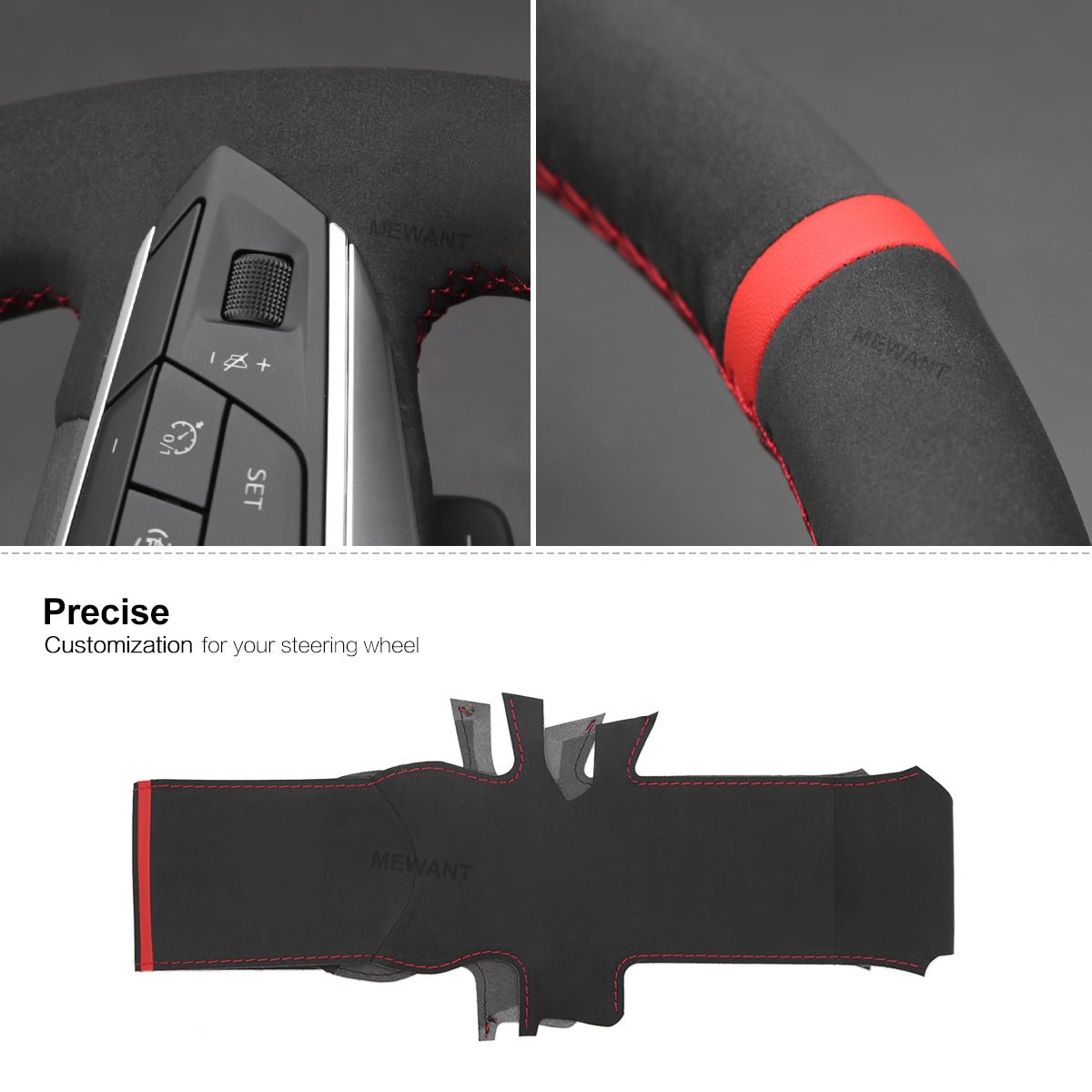 MEWANT DIY Leather Suede Carbon Fiber Car Steering Wheel Cover for Seat Leon 2020 - 2021 / Ateca 2020 - 2021 / Tarraco 2020 - 2021 - Alcantara, Leather, Carbon Fiber, Easy Install, Non - Slip, Best Steering Wheel Cover