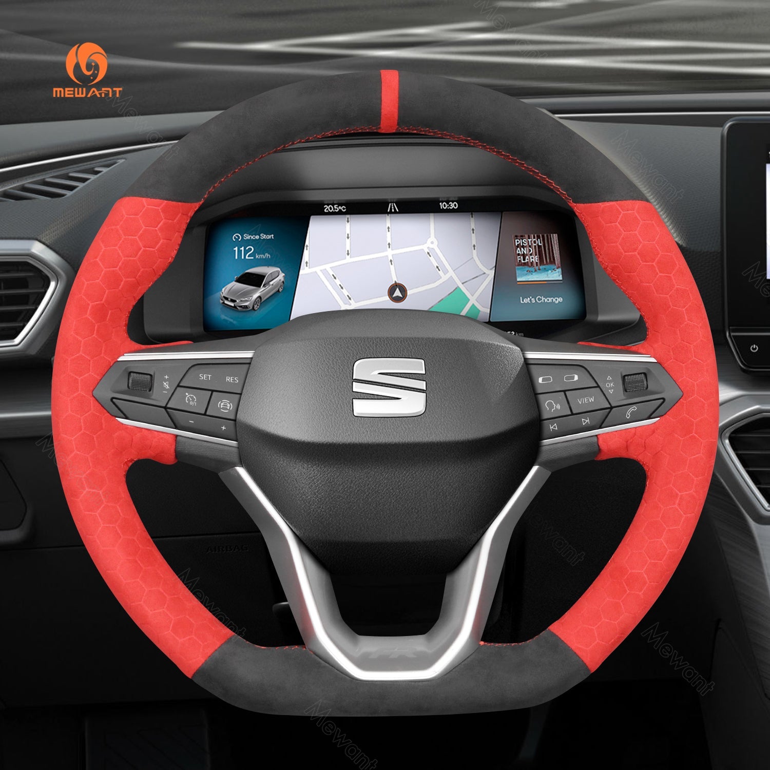 MEWANT DIY Leather Suede Carbon Fiber Car Steering Wheel Cover for Seat Leon 2020 - 2021 / Ateca 2020 - 2021 / Tarraco 2020 - 2021 - Alcantara, Leather, Carbon Fiber, Easy Install, Non - Slip, Best Steering Wheel Cover