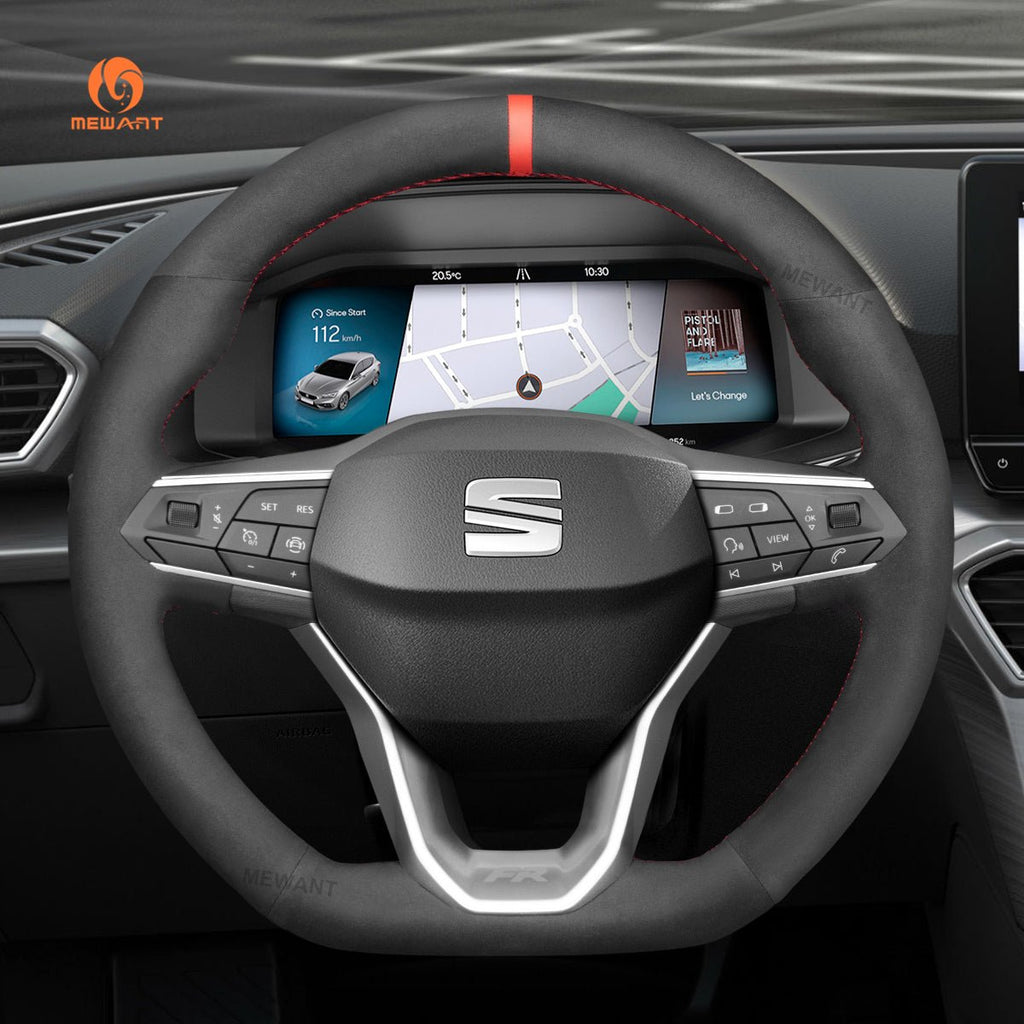 MEWANT DIY Leather Suede Carbon Fiber Car Steering Wheel Cover for Seat Leon 2020 - 2021 / Ateca 2020 - 2021 / Tarraco 2020 - 2021 - Alcantara, Leather, Carbon Fiber, Easy Install, Non - Slip, Best Steering Wheel Cover