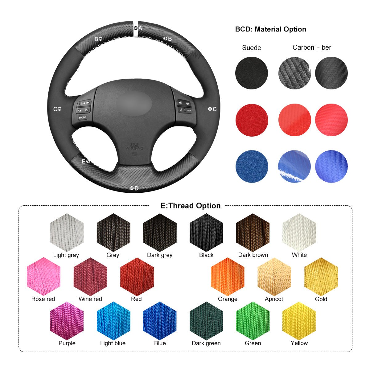 MEWANT DIY Suede Leather Carbon Fiber Car Steering Wheel Cover for Lexus IS 250 250C 350 350C IS F Sport 2006 - 2013 - Mewant Cover