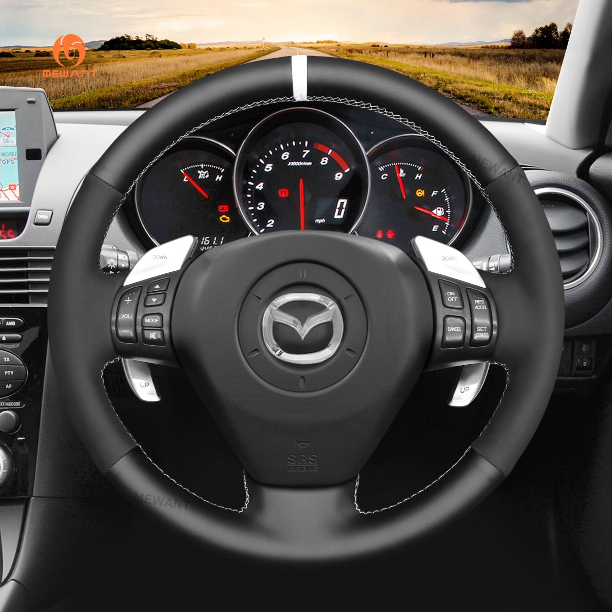 MEWANT DIY Suede Real Genuine Leather Car Steering Wheel Cover?for?Mazda?RX - 8?RX8?2004 - 2008 - Mewant Cover