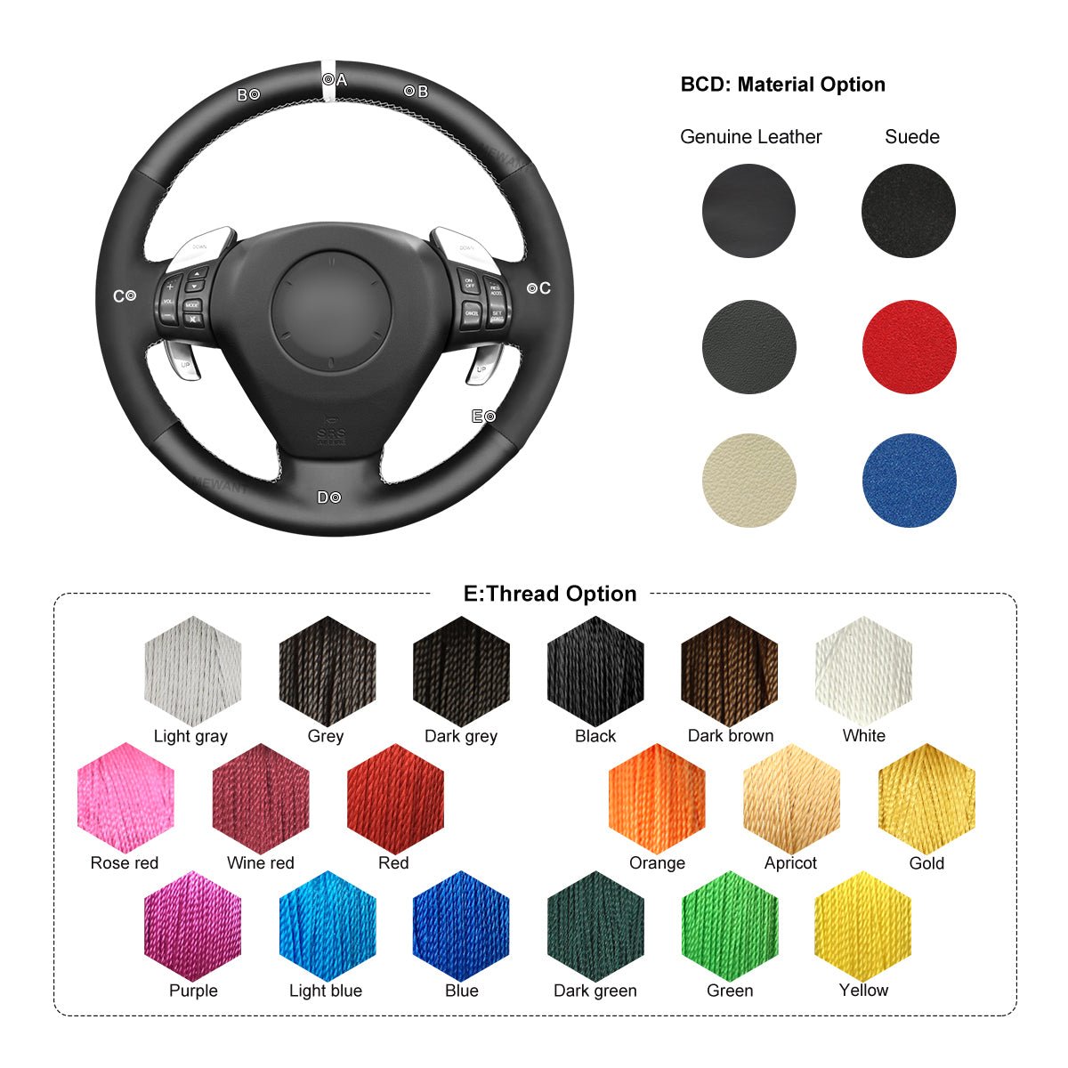 MEWANT DIY Suede Real Genuine Leather Car Steering Wheel Cover?for?Mazda?RX - 8?RX8?2004 - 2008 - Mewant Cover