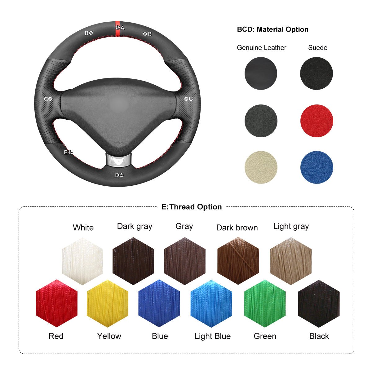 MEWANT DIY Suede Real Leather Car Steering Wheel Cover for?Peugeot?207?CC?2012 - 2014 - Mewant Cover