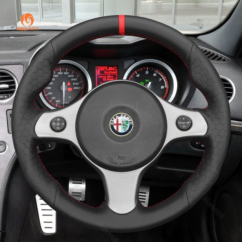 MEWANT Genuine Leather Car Steering Wheel Cove for Alfa Romeo 159 TI - Alcantara, Leather, Carbon Fiber, Easy Install, Non - Slip, Best Steering Wheel Cover