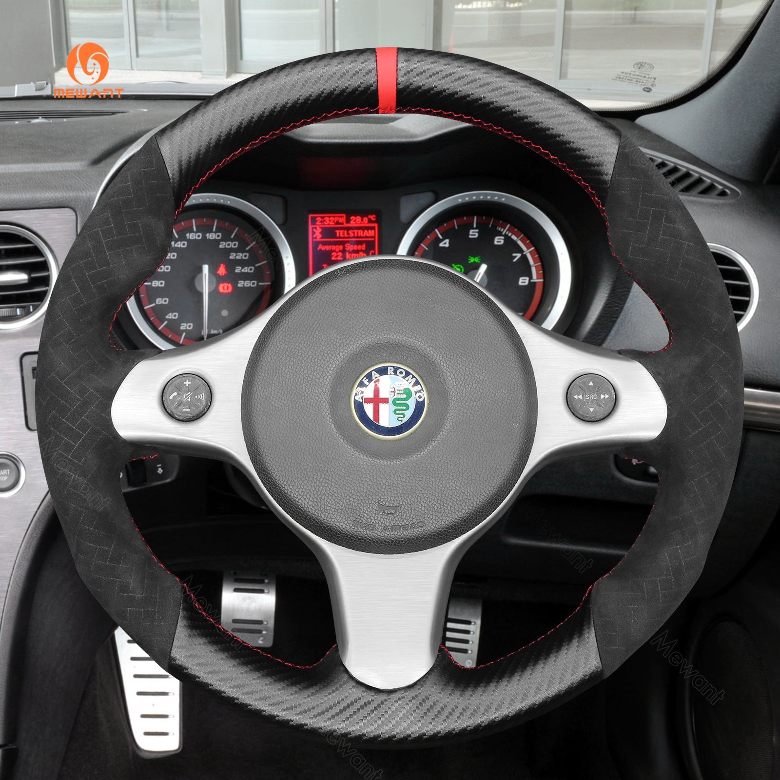 MEWANT Genuine Leather Car Steering Wheel Cove for Alfa Romeo 159 TI - Alcantara, Leather, Carbon Fiber, Easy Install, Non - Slip, Best Steering Wheel Cover