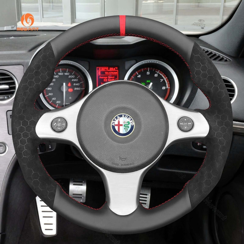 MEWANT Genuine Leather Car Steering Wheel Cove for Alfa Romeo 159 TI - Alcantara, Leather, Carbon Fiber, Easy Install, Non - Slip, Best Steering Wheel Cover