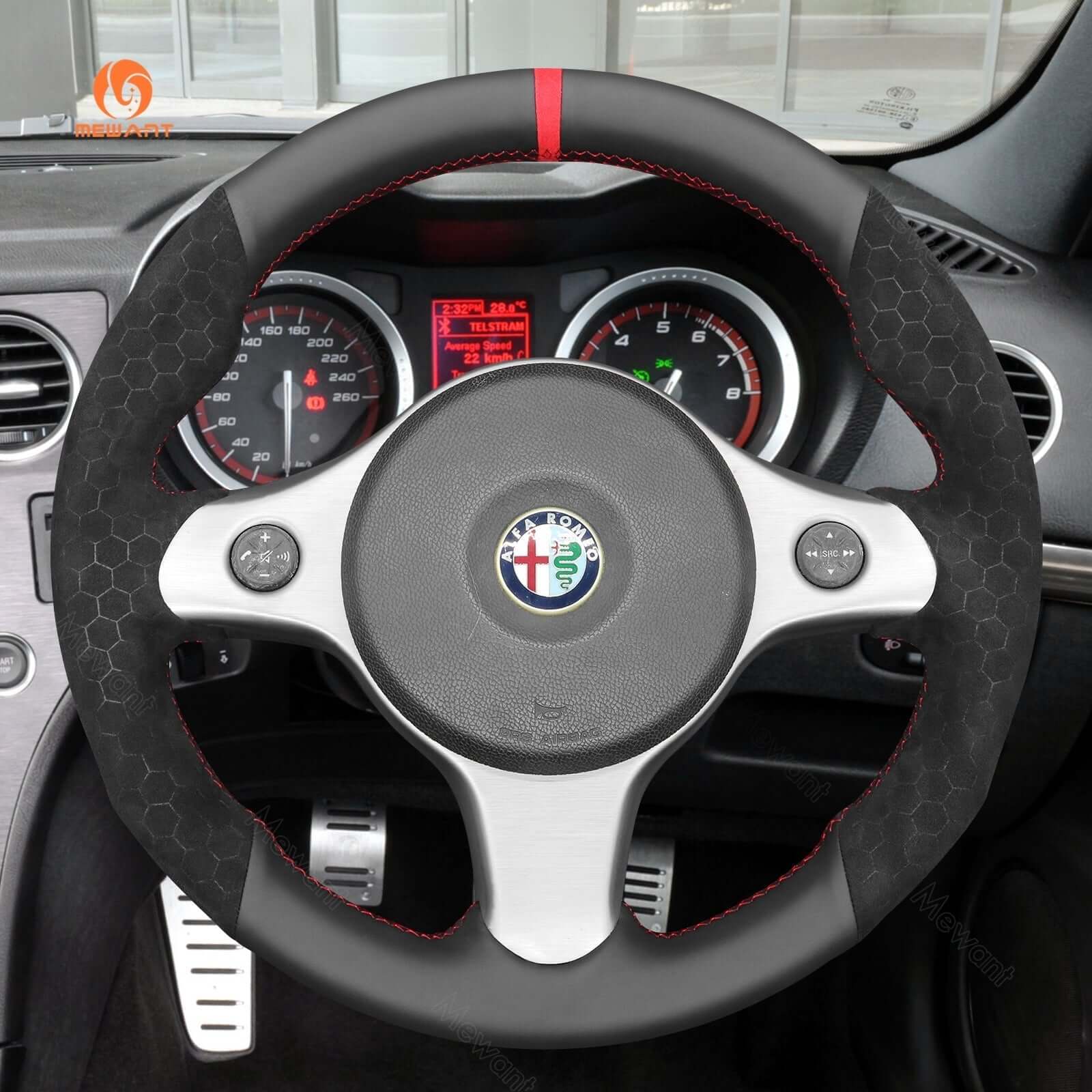 MEWANT Genuine Leather Car Steering Wheel Cove for Alfa Romeo 159 TI - Alcantara, Leather, Carbon Fiber, Easy Install, Non - Slip, Best Steering Wheel Cover