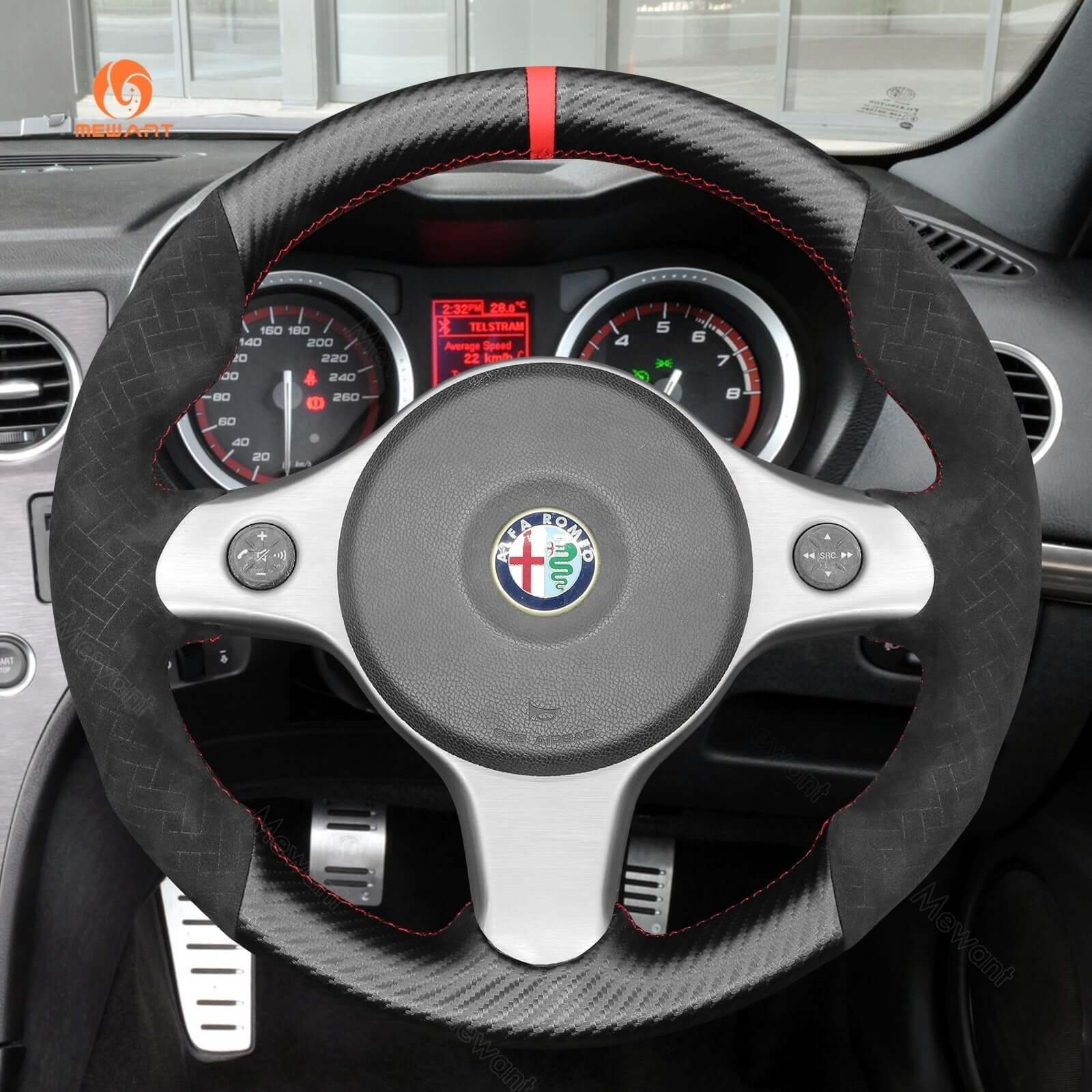 MEWANT Genuine Leather Car Steering Wheel Cove for Alfa Romeo 159 TI - Alcantara, Leather, Carbon Fiber, Easy Install, Non - Slip, Best Steering Wheel Cover