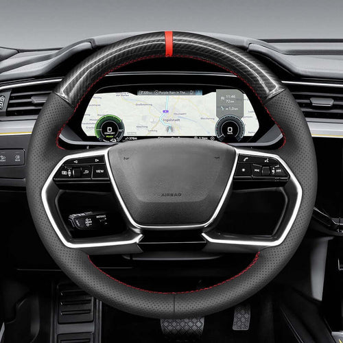 MEWANT Genuine Leather Car Steering Wheel Cove for Audi A6 A7 A8 A8L S8 ETRON 2019 - 2023 - Alcantara, Leather, Carbon Fiber, Easy Install, Non - Slip, Best Steering Wheel Cover