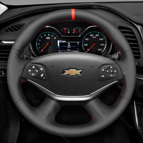 MEWANT Genuine Leather Car Steering Wheel Cove for Chevrolet Impala 2014 - 2020 - Alcantara, Leather, Carbon Fiber, Easy Install, Non - Slip, Best Steering Wheel Cover