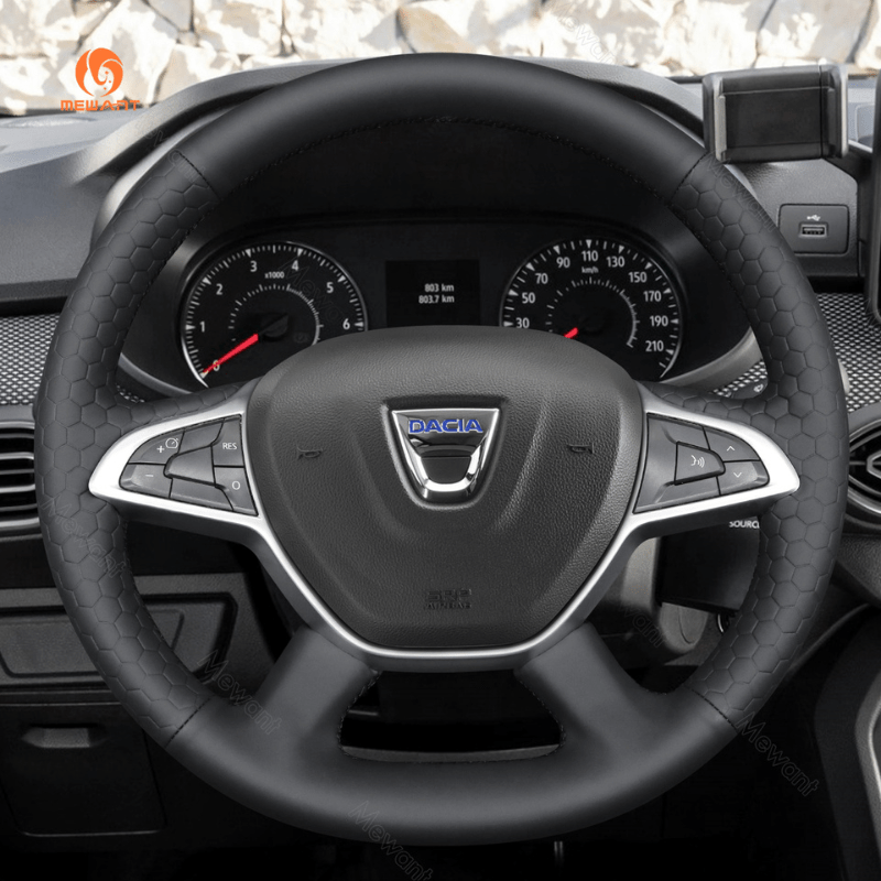 MEWANT Genuine Leather Car Steering Wheel Cove for Dacia Logan/ Sandero/ Duster / Spring - Alcantara, Leather, Carbon Fiber, Easy Install, Non - Slip, Best Steering Wheel Cover