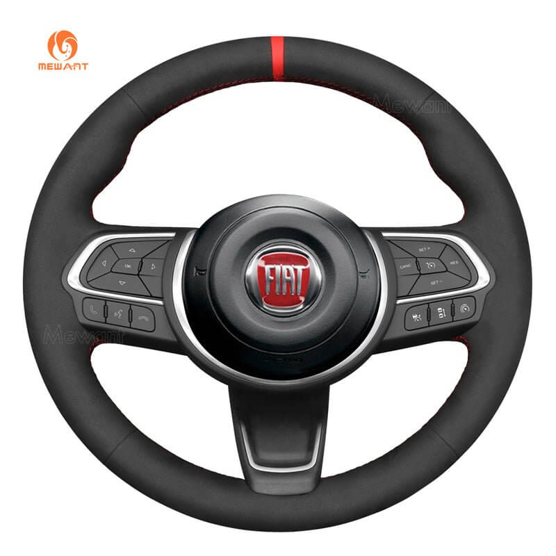 MEWANT Genuine Leather Car Steering Wheel Cove for Fiat 500X 2022 - 2024 - Alcantara, Leather, Carbon Fiber, Easy Install, Non - Slip, Best Steering Wheel Cover
