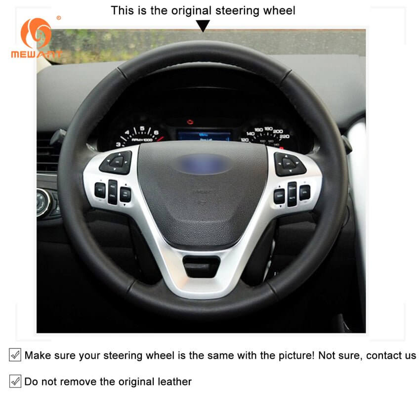 MEWANT Genuine Leather Car Steering Wheel Cove for Ford Edge / Explorer / Flex / Taurus - Alcantara, Leather, Carbon Fiber, Easy Install, Non - Slip, Best Steering Wheel Cover