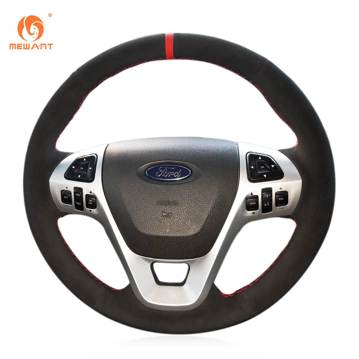 MEWANT Genuine Leather Car Steering Wheel Cove for Ford Edge / Explorer / Flex / Taurus - Alcantara, Leather, Carbon Fiber, Easy Install, Non - Slip, Best Steering Wheel Cover