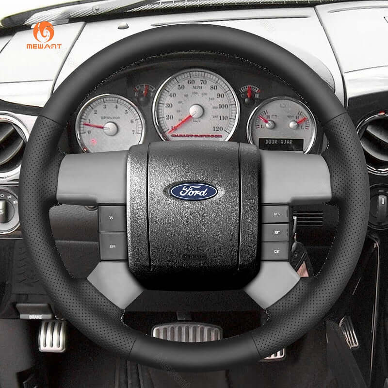 MEWANT Genuine Leather Car Steering Wheel Cove for Ford F150 F250 F350 2004 - 2008 - Alcantara, Leather, Carbon Fiber, Easy Install, Non - Slip, Best Steering Wheel Cover