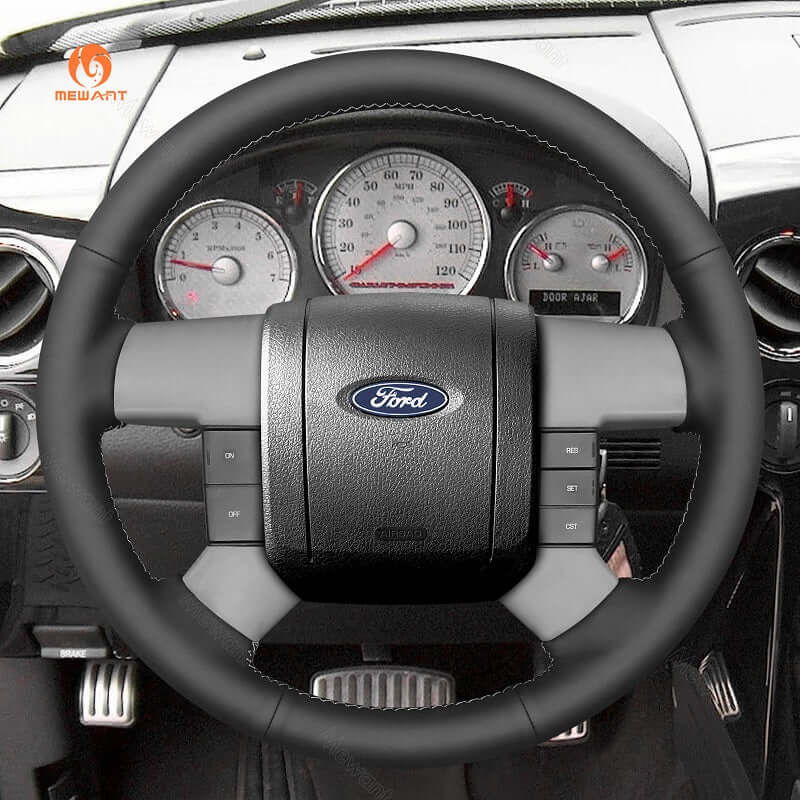 MEWANT Genuine Leather Car Steering Wheel Cove for Ford F150 F250 F350 2004 - 2008 - Alcantara, Leather, Carbon Fiber, Easy Install, Non - Slip, Best Steering Wheel Cover