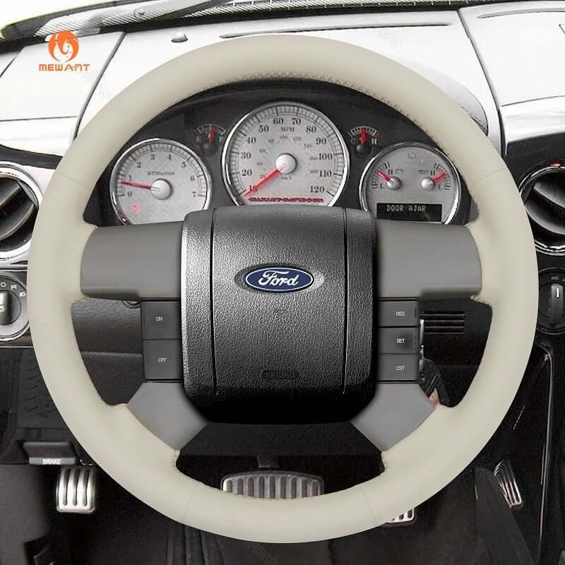 MEWANT Genuine Leather Car Steering Wheel Cove for Ford F150 F250 F350 2004 - 2008 - Alcantara, Leather, Carbon Fiber, Easy Install, Non - Slip, Best Steering Wheel Cover