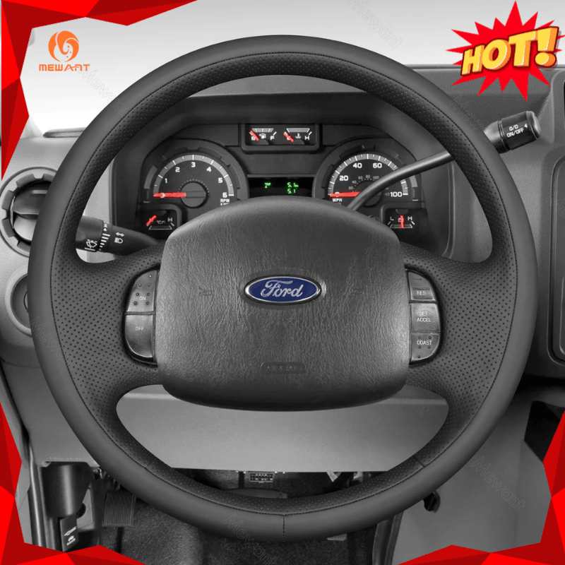 MEWANT Genuine Leather Car Steering Wheel Cove for Ford F150 F250 F350 Expedition Excursion - Alcantara, Leather, Carbon Fiber, Easy Install, Non - Slip, Best Steering Wheel Cover