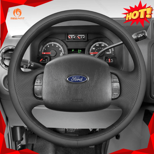 MEWANT Genuine Leather Car Steering Wheel Cove for Ford F150 F250 F350 Expedition Excursion - Alcantara, Leather, Carbon Fiber, Easy Install, Non - Slip, Best Steering Wheel Cover