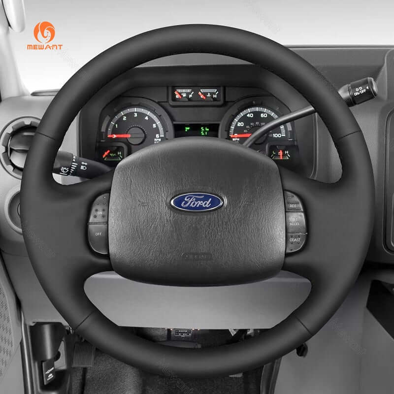 MEWANT Genuine Leather Car Steering Wheel Cove for Ford F150 F250 F350 Expedition Excursion - Alcantara, Leather, Carbon Fiber, Easy Install, Non - Slip, Best Steering Wheel Cover