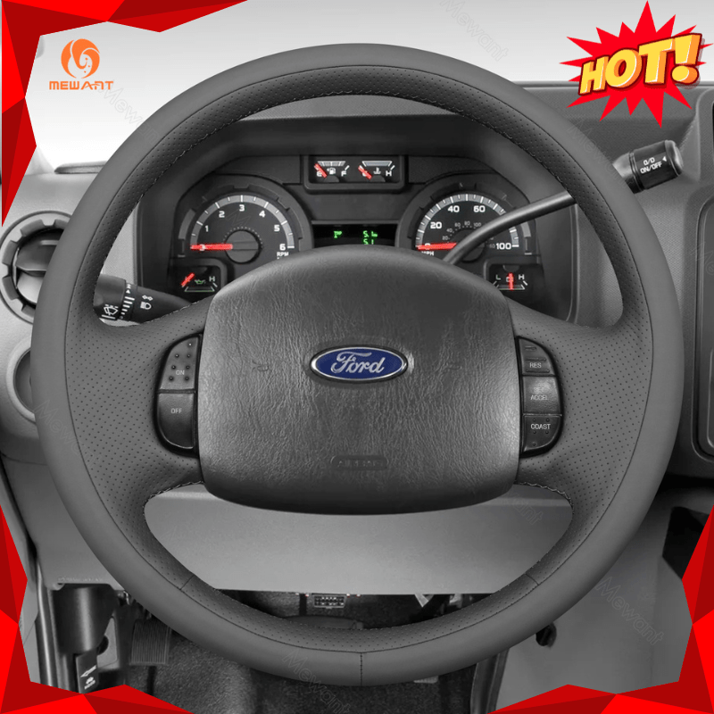 MEWANT Genuine Leather Car Steering Wheel Cove for Ford F150 F250 F350 Expedition Excursion - Alcantara, Leather, Carbon Fiber, Easy Install, Non - Slip, Best Steering Wheel Cover