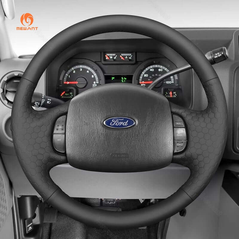 MEWANT Genuine Leather Car Steering Wheel Cove for Ford F150 F250 F350 Expedition Excursion - Alcantara, Leather, Carbon Fiber, Easy Install, Non - Slip, Best Steering Wheel Cover