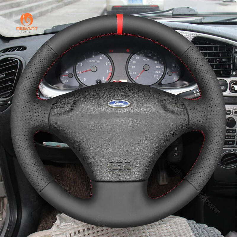 MEWANT Genuine Leather Car Steering Wheel Cove for Ford Fiesta/ Puma - Alcantara, Leather, Carbon Fiber, Easy Install, Non - Slip, Best Steering Wheel Cover